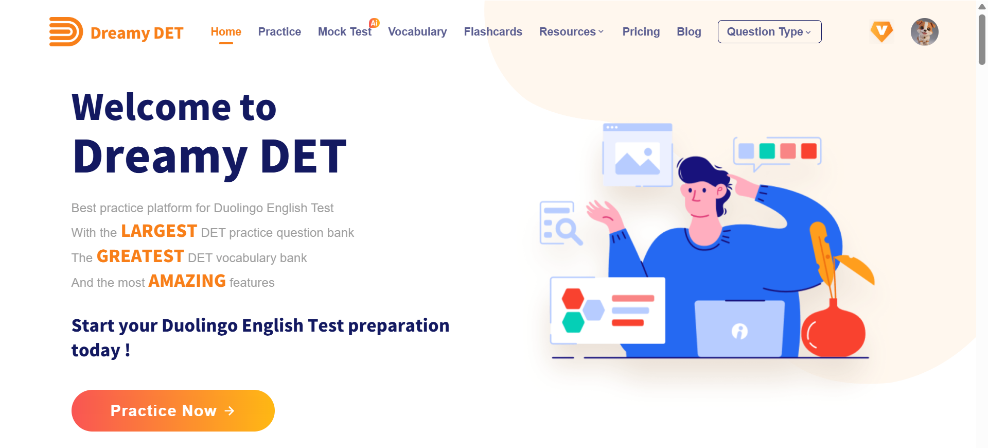 Dreamy DET - Duolingo English Test screenshot and logo